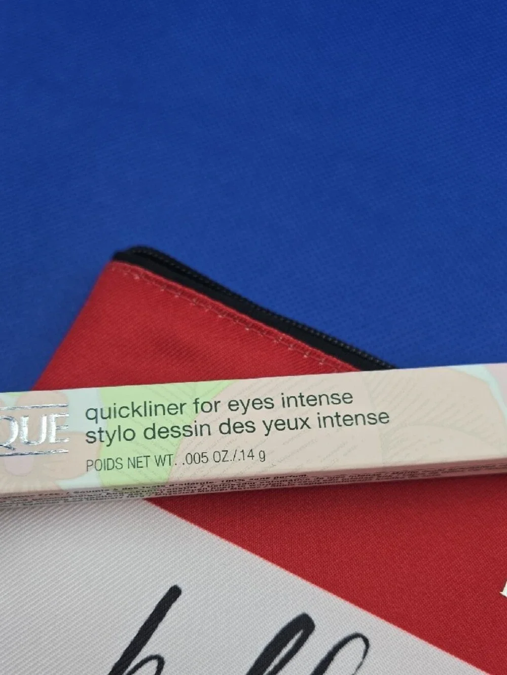 Clinique Pink and Red Striped Makeup Pouch with Mini Clinique Eye Care